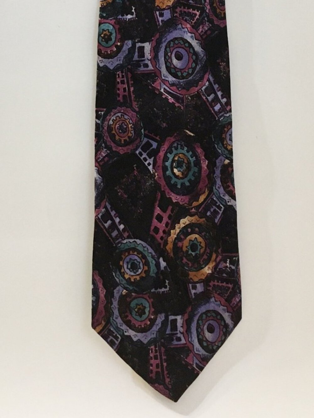 Enrico Coveri Tie Hand Made Mens Purple Teal Green Blue Gold 100% Silk Abstract